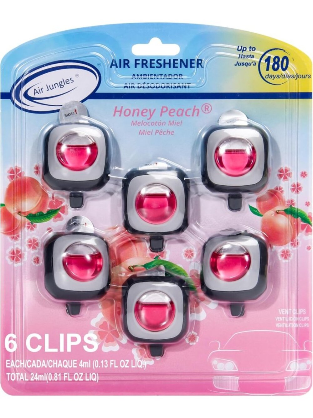 Honey Peach Scented Car Air Freshener Vent Clips - 6 Pack, Pink Decor
